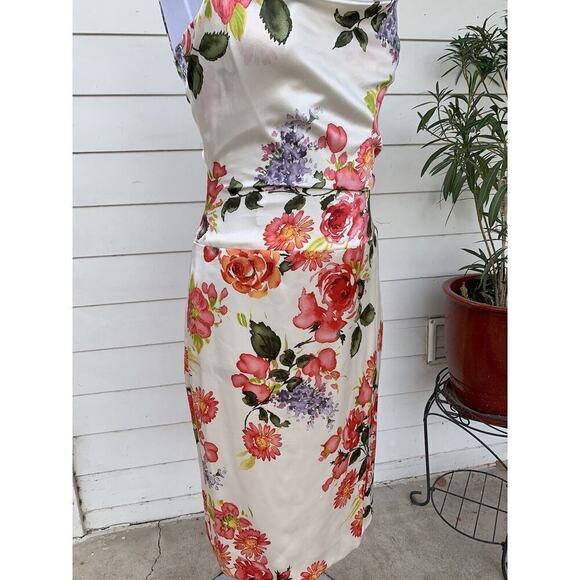 Vera Wang Floral Midi Dress - Cream, Red, Pink, Purple - Picture 8 of 16